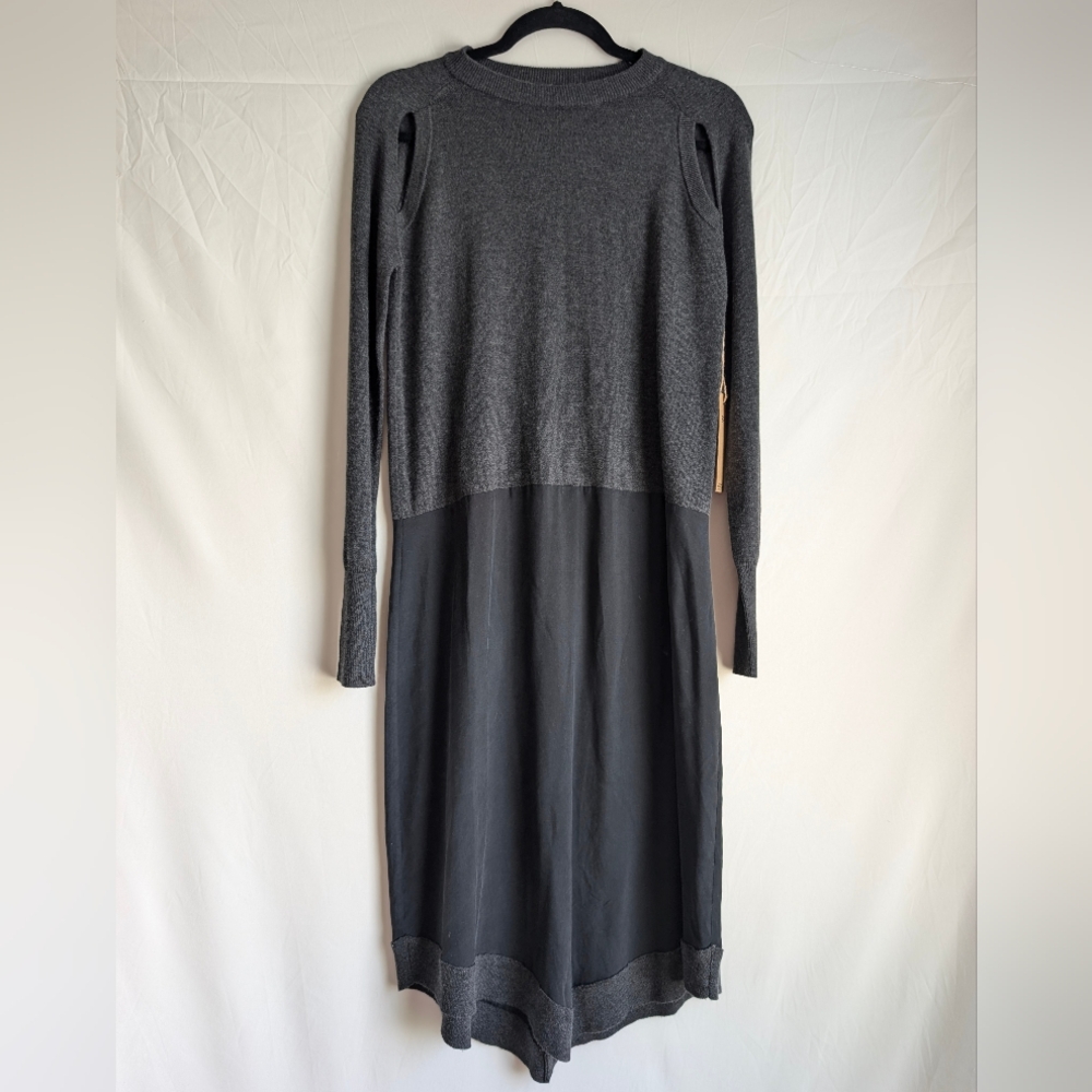 Silk & Wool Mixed Media Dress Charcoal Gray Black Lagenlook Minimal Quiet Luxury